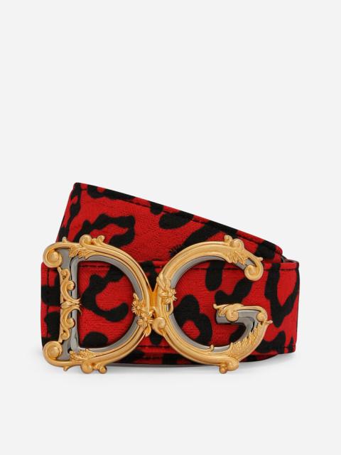 Leopard-print brocade belt with baroque DG logo