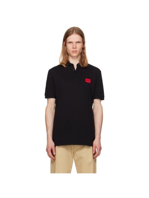 HUGO Black Cotton-Piqué Slim-Fit Logo Label Polo