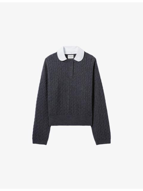 Claudie Pierlot Peter Pan-Collar Cable-Knit Wool and Cashmere Jumper