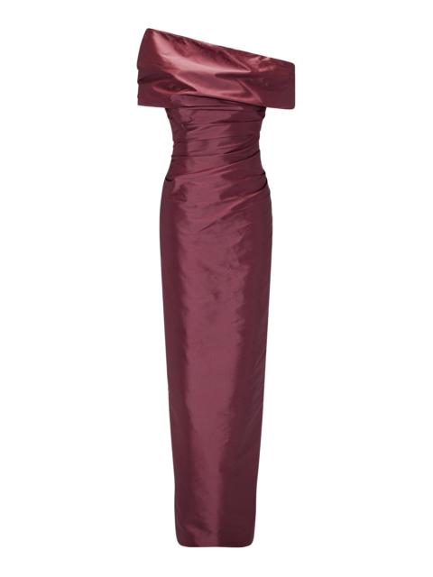 MARMAR HALIM Draped Silk Column Gown red