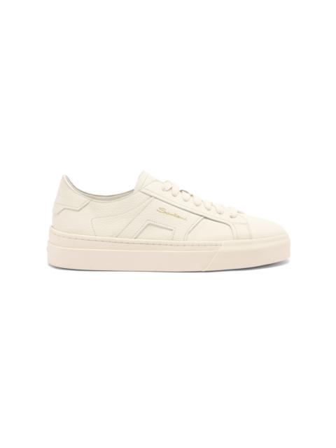 Santoni Women's white tumbled leather Double Buckle Sneaker