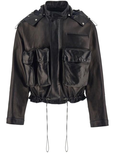 FERRAGAMO drawstring-hood leather jacket