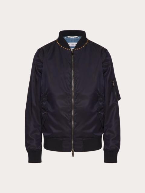 Valentino NYLON BOMBER JACKET WITH BLACK UNTITLED STUDS ON THE NECKLINE