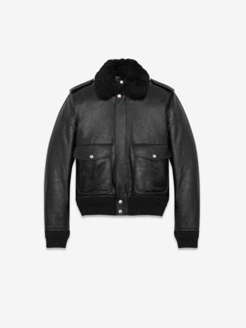 bomber jacket in leather and shearling