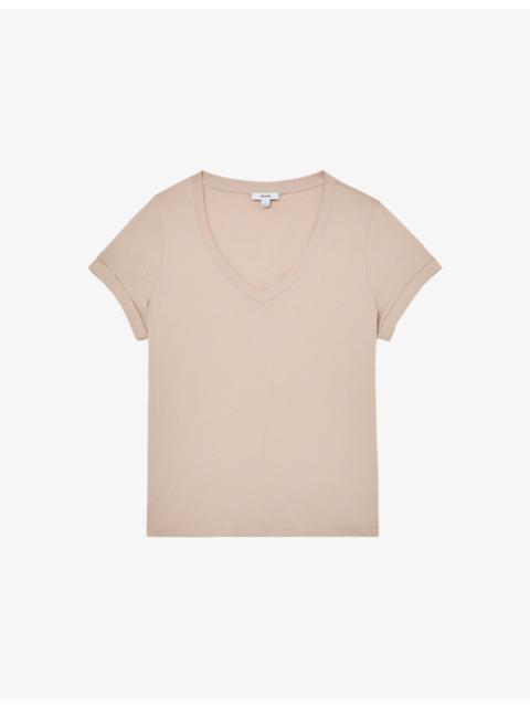 REISS Luna V-Neck Cotton-Jersey T-Shirt