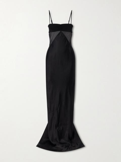 Rick Owens Tulle-paneled Satin Maxi Dress