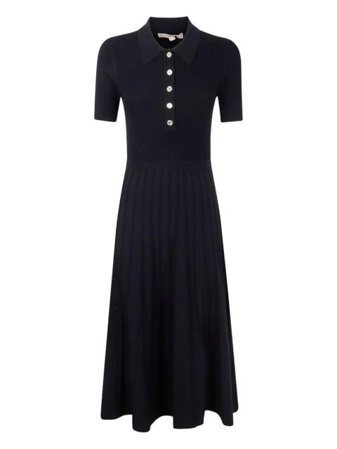MICHAEL KORS ribbed polo pleated midi dress