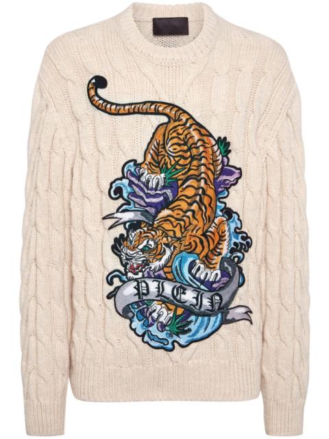 PHILIPP PLEIN Tattoo-print cable-knit jumper