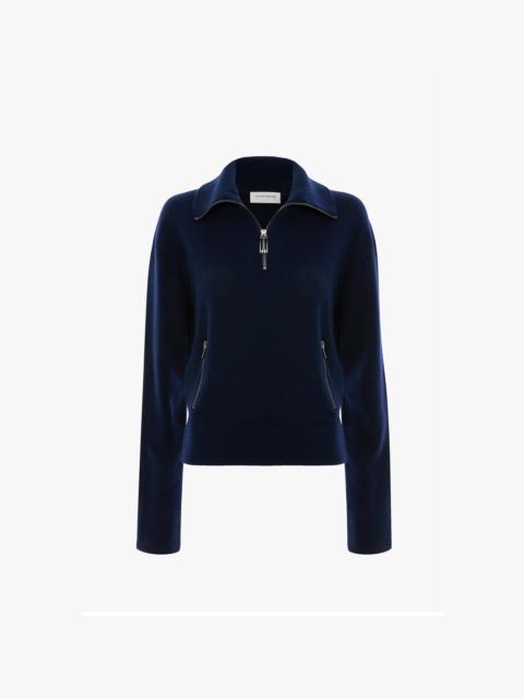 Victoria Beckham Half-Zip Milano Jumper In Navy