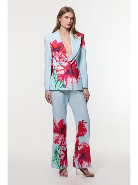 KAREN MILLEN Tailored Crepe Placed Floral Wide Leg Trouser