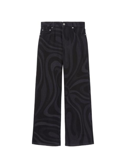 Marmo-print denim wide-leg jeans