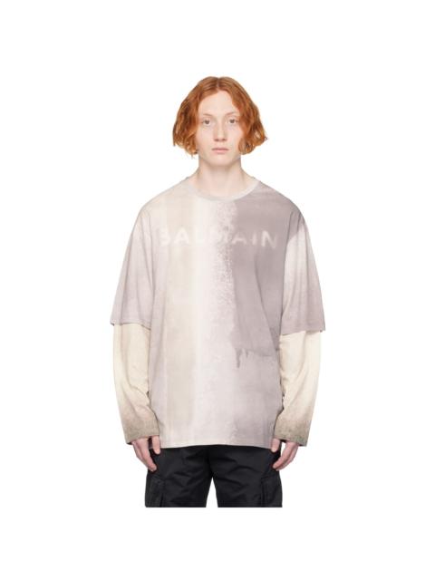 Balmain Gray Printed Long Sleeve T-Shirt