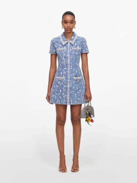 self-portrait Blue Collared Textured Denim Mini Dress