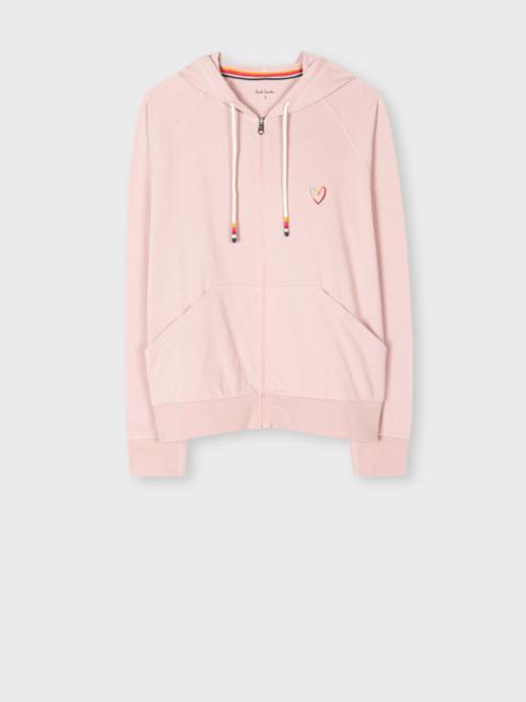 Paul Smith Women's Light Pink Cotton 'Swirl Heart' Zip Up Lounge Hoodie