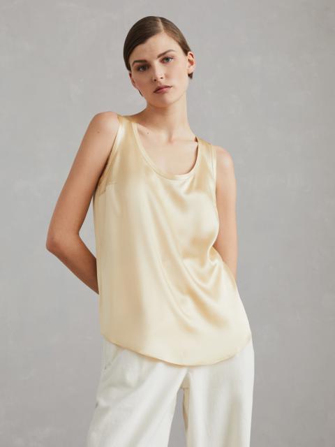 Stretch silk satin reversible top