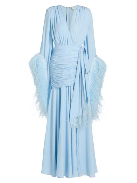 BRONX BANCO Women's Geisha Feather-Cuff Maxi Dress - Powder Blue