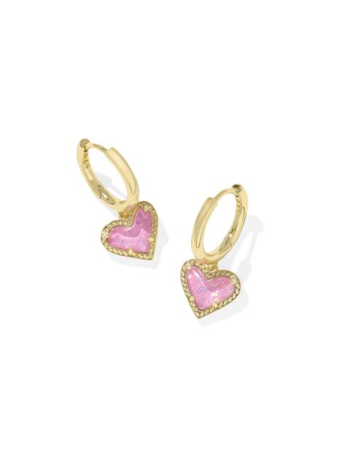 KENDRA SCOTT Ari Heart Gold Huggie Earrings in Pink Iridescent Glitter Glass