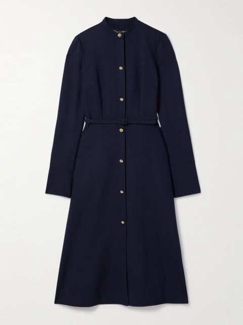 Oscar de la Renta Belted wool-blend midi dress Navy