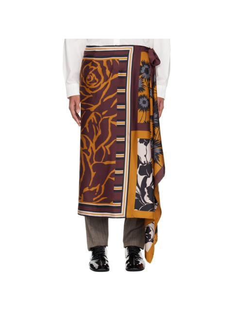 Dries Van Noten Orange & Burgundy Long Wrap Scarf Skirt