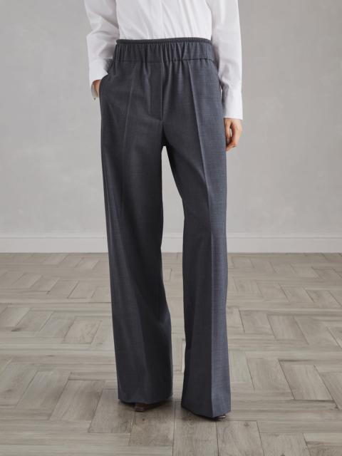 Tropical luxury wool loose track trousers with shiny ribbed detail
