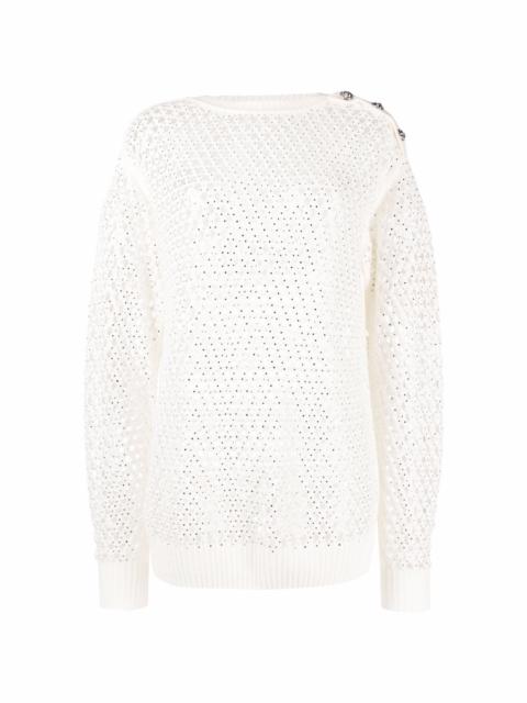 pointelle-knit crystal-embellished jumper