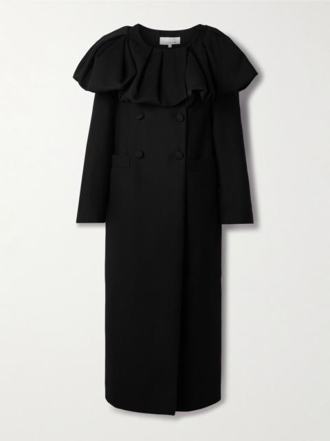 LIBEROWE Bombardo double-breasted pleated ruffled wool-twill coat Black