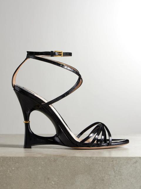 TOM FORD Paradis Cutout Croc-effect Patent-leather Sandals