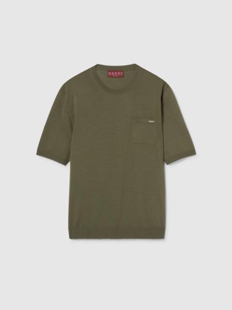 GUCCI Fine wool knit top with intarsia