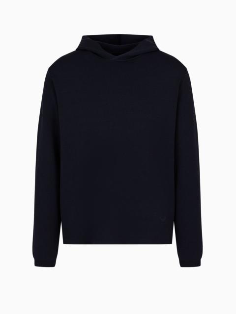 Oversized hooded jumper in a plain-knit viscose