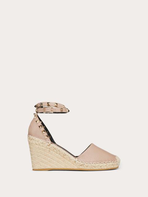 Rockstud Double Grainy Calfskin Leather Wedge Espadrille 65 mm