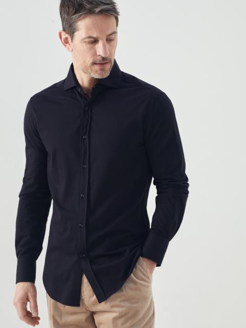 Cotton piqué slim fit shirt with spread collar