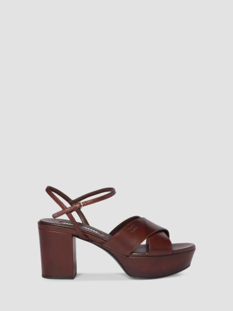 Miu Miu Women's Leather Platform Sandals - Brown