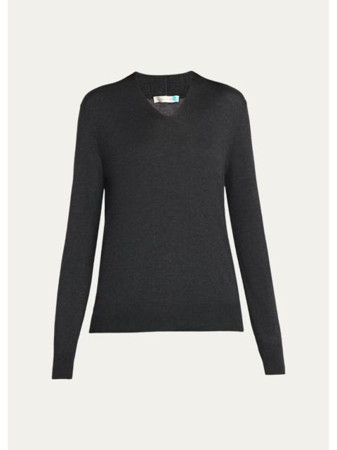 The Row Piro Cashmere-Silk Fine Knit V-Neck Sweater