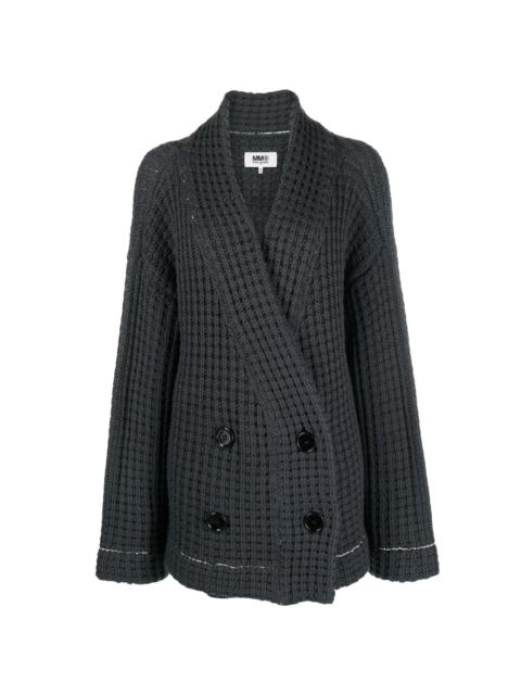 waffle-knit double-breasted cardigan