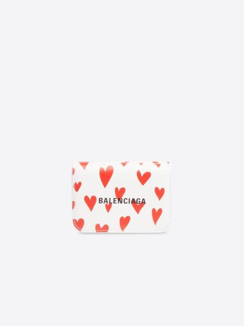 BALENCIAGA Women's Valentine's Day 22 Cash Mini Wallet Heart Printed in White