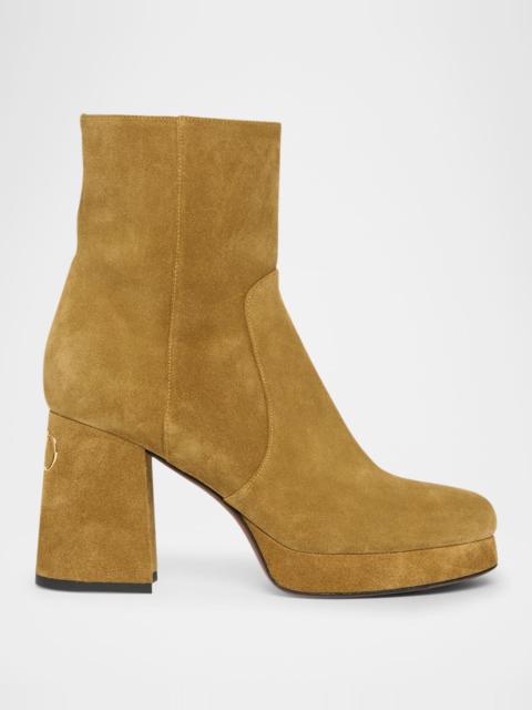 Valentino 90mm VLogo Suede Platform Ankle Boots