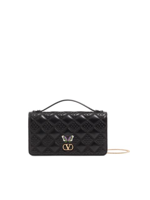 Valentino Flutterby chain wallet in shiny nappa leather with butterfly embroidery