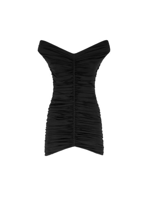 TOM FORD OFF THE SHOULDER GATHERED SILK MINI DRESS