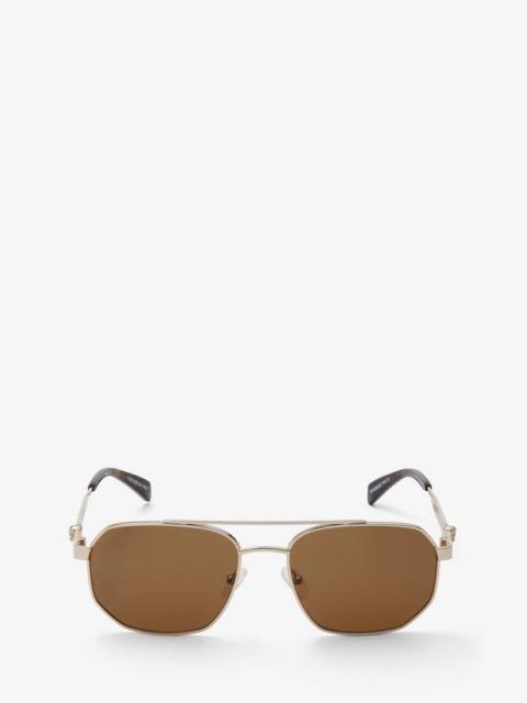 Alexander McQueen Men's Floating Skull Metal Caravan Sunglasses in Gold/brown