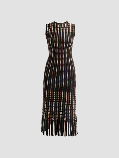 ULLA JOHNSON Women's Amina Fringed Float-Stitch Knit Wool-Blend Midi Dress - Noctis