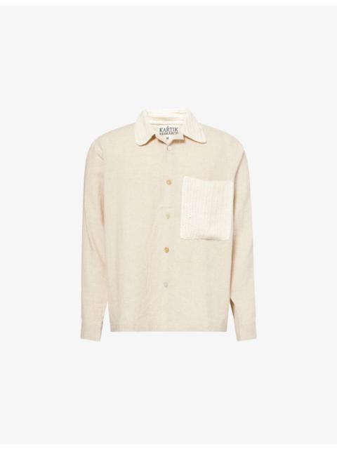 KARTIK RESEARCH Crochet Pocket Long-Sleeve Cotton Shirt