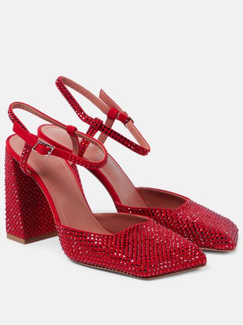 Amina Muaddi Charlotte Crystal 95 suede pumps