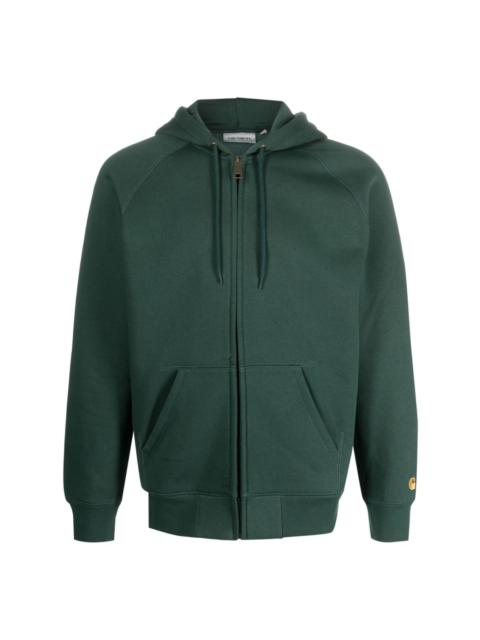 logo-embroidered zip-fastening hoodie