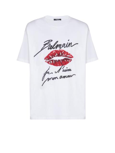 Balmain Embroidered T-shirt with Balmain "Love Letter" and Lips