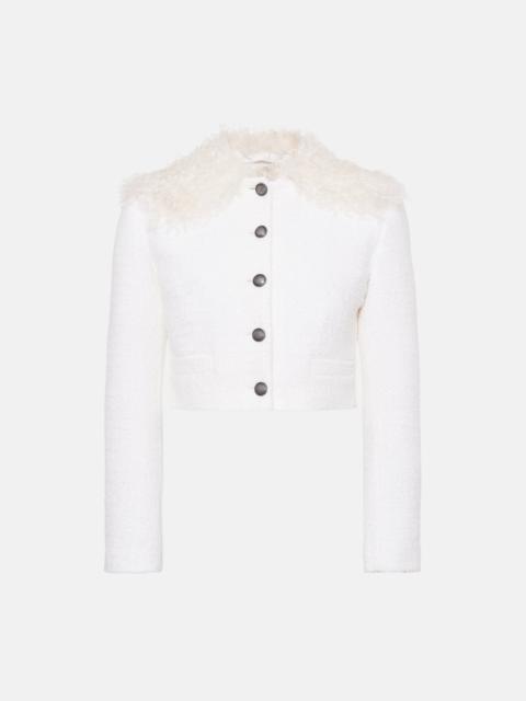 Alessandra Rich CHECKED TWEED BOUCLE CROPPED JACKET W/ WOOL COLLAR