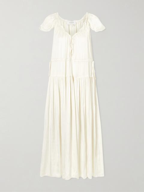 LA LIGNE Pintucked Ruffled Satin Midi Dress