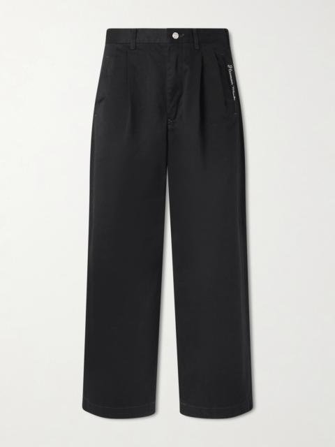 Human Made Wide-Leg Logo-Embroidered Pleated Cotton-Twill Chinos