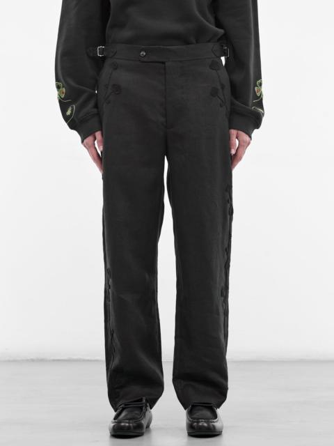 BODE Black Snowdrop Linen Buckle Trousers