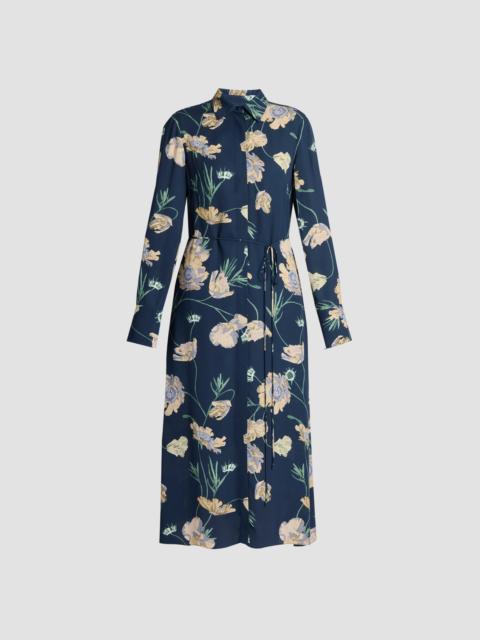 Erdem FLORAL CREPE LONG SLEEVE MIDI SHIRT DRESS