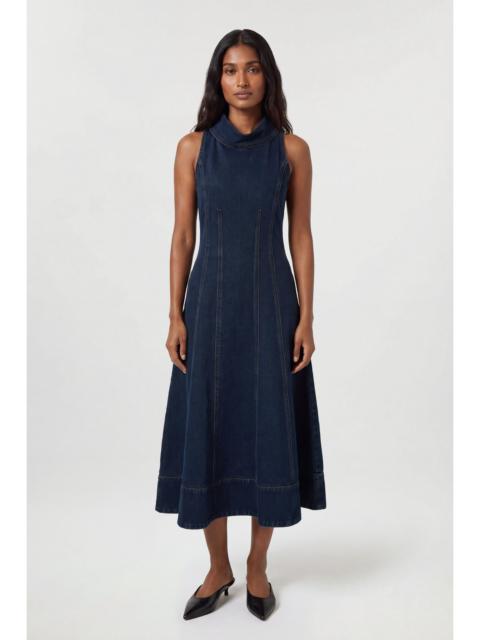KAREN MILLEN Petite Denim Funnel Neck Full Skirted Dress